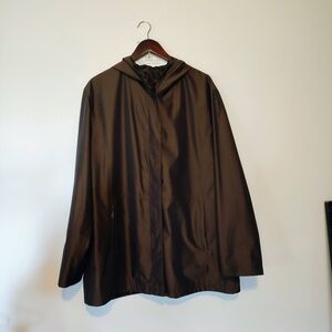 PORTRAIT WOMEN'S LEOPARD PRINT/METALLIC BROWN ANORAK COAT SIZE XLARGE